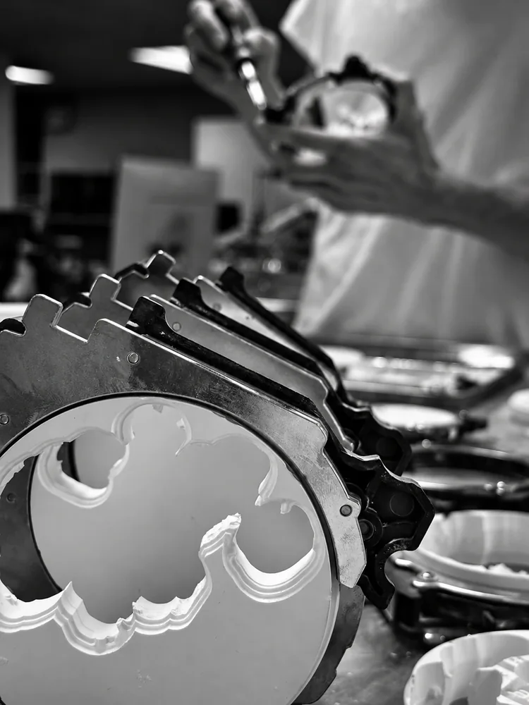 A disc of restorations in a milling machine